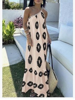 NWT PRETTYGARDEN Women's 2026 Summer One Shoulder Maxi Dress Printed Flowy Boho